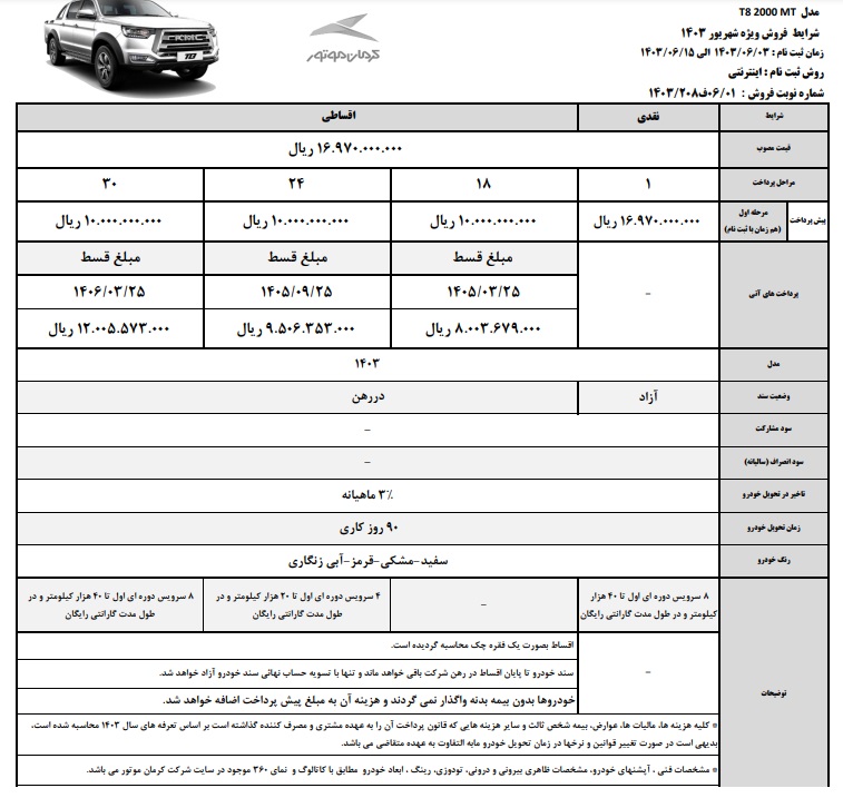 شرایط فروش KMC T8