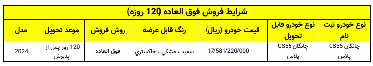 طرح فروش فوق العاده خودرو چانگان CS55 وارداتی