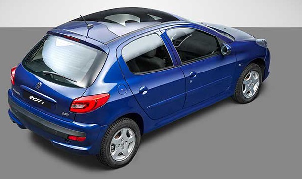 نمای جانبی پژو 207 دستی سقف شیشه ای