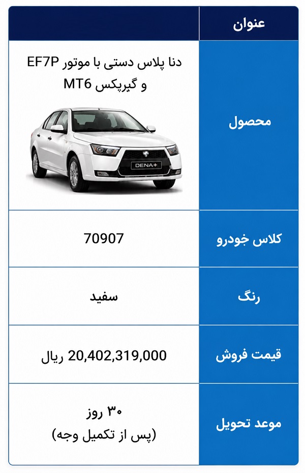 فروش فوری دنا پلاس دستی EF7P (بدون قرعه کشی) فروش فوری دنا پلاس دستی EF7P (بدون قرعه کشی)